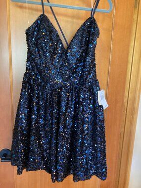 NWT Blue Sequin Strappy Prom Dress from Macys Pear Culture Junior Size 15/16